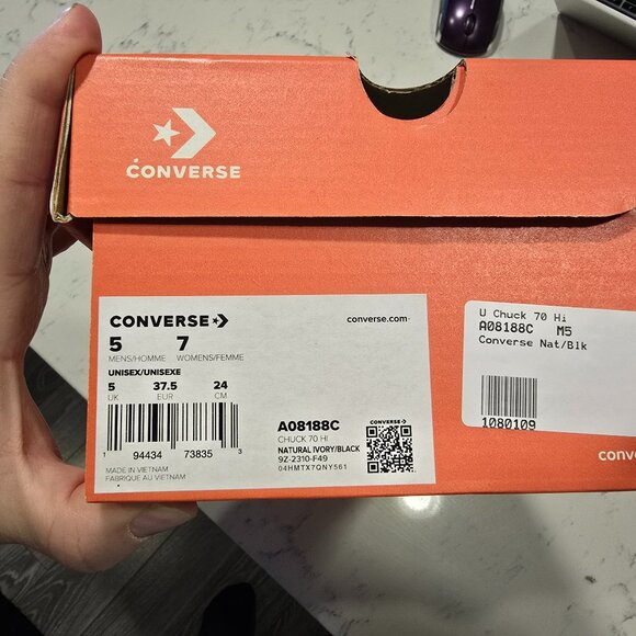 Converse - Unisex Chuck 70 High Top Shoes (A08188C) CREAM BLACK WOMEN'S 7.0 NEW - Picture 9 of 12